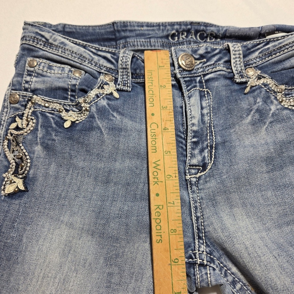 Y2k Grace in LA Easy Fit Embroidered Bootcut Jeans Light Wash Sequin Size 31 - Picture 8 of 8